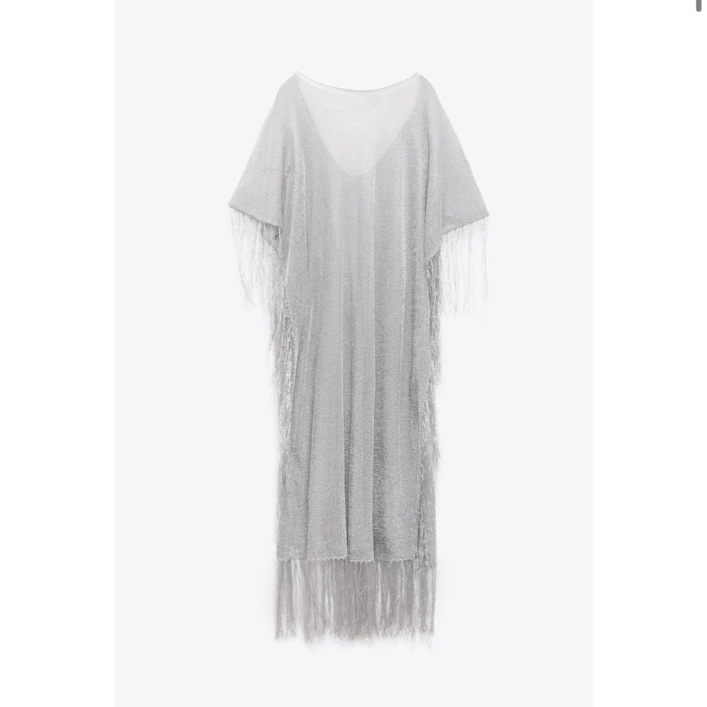 FRINGED METALLIC THREAD KAFTAN DRESS - Picture 6 of 8
